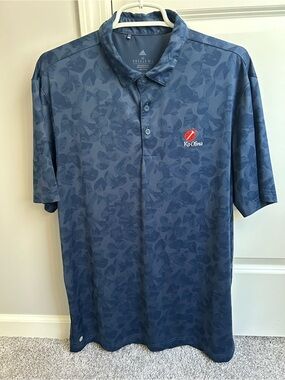 Ko Olina Adidas Navy Blue Subtle Leaf-Pattern Polo